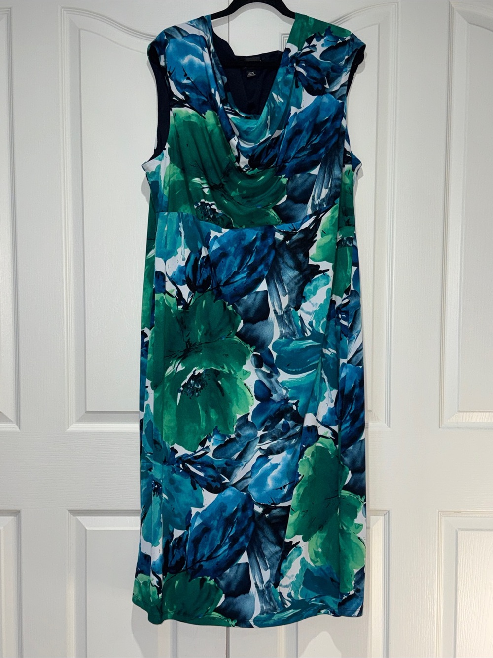 Connected Apparel Teal & Blue Watercolor Floral Cowl Neck Dress 24W